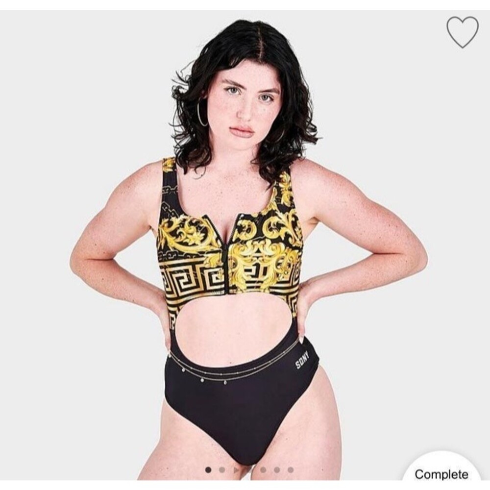 Swimsuit One Piece Women's M Black and Gold Zipper Swimsuit Cutout Women's M A1 - Picture 4 of 10